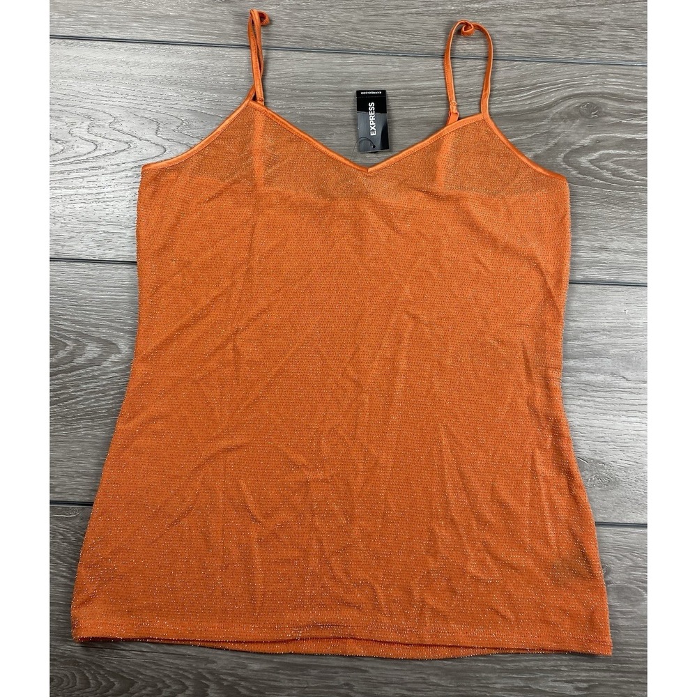 Express Women's Sleeveless Metallic V Neck Camisole Tank Top Orange Large New - Picture 2 of 8